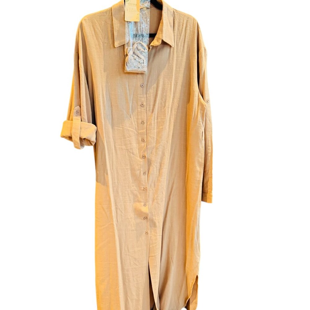 BTFBM Brand  Tan Button-Down Shirtdress-NWT Size o/s